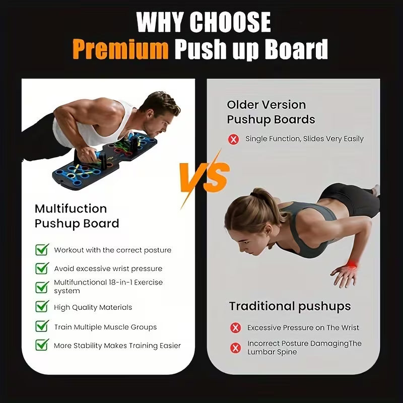 OZ Fitness™ Push-Up Pro Board — Full Body Home Training System with Resistance Bands, Colour-Coded Mat & Core Workout Equipment