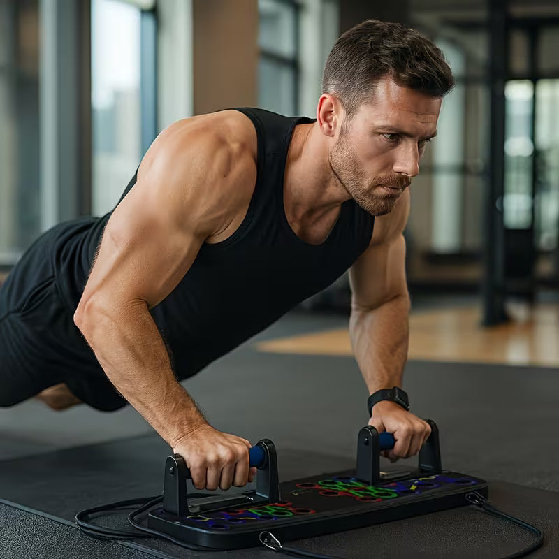 OZ Fitness™ Push-Up Pro Board — Full Body Home Training System with Resistance Bands, Colour-Coded Mat & Core Workout Equipment